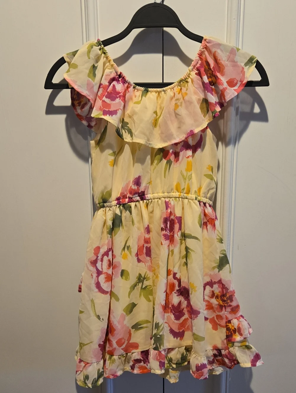 The Children's Place Yellow Floral Ruffle Dress with Pink and Green Blooms - Picture 3 of 3